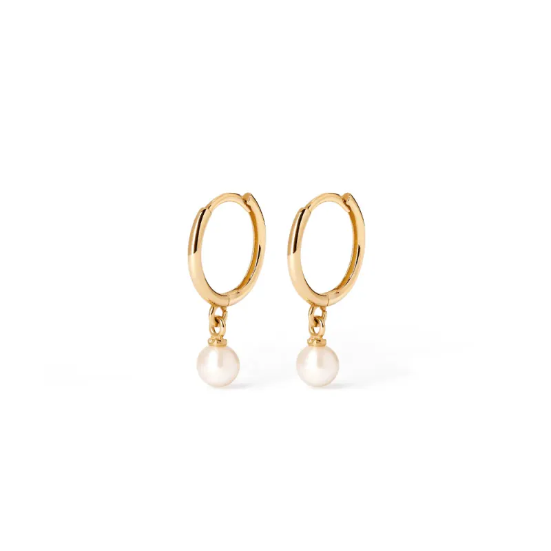 Pearl Huggie Earrings in 9kt Yellow Gold