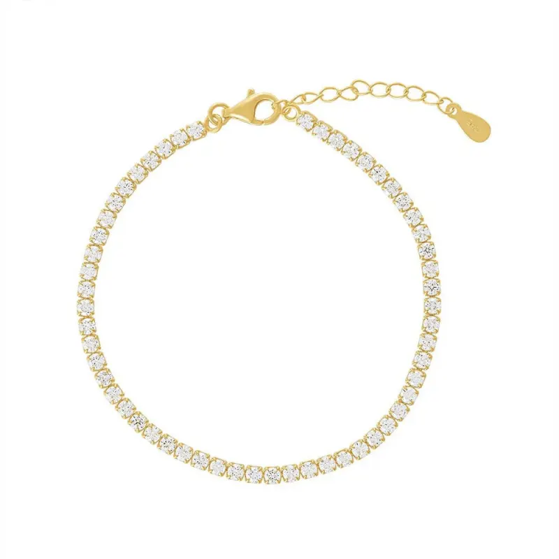 20cm 2mm Width Claw Set Cubic Zirconia Tennis Bracelet in Gold Plated Sterling Silver