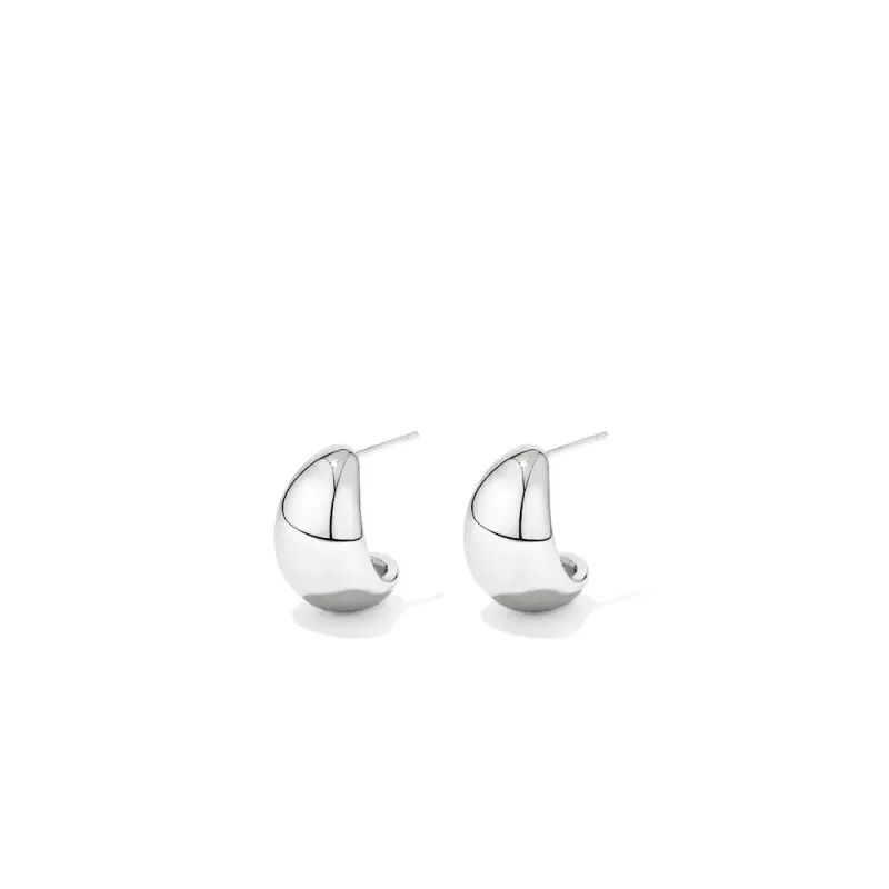 Puff Hoop Stud Earrings in Sterling Silver
