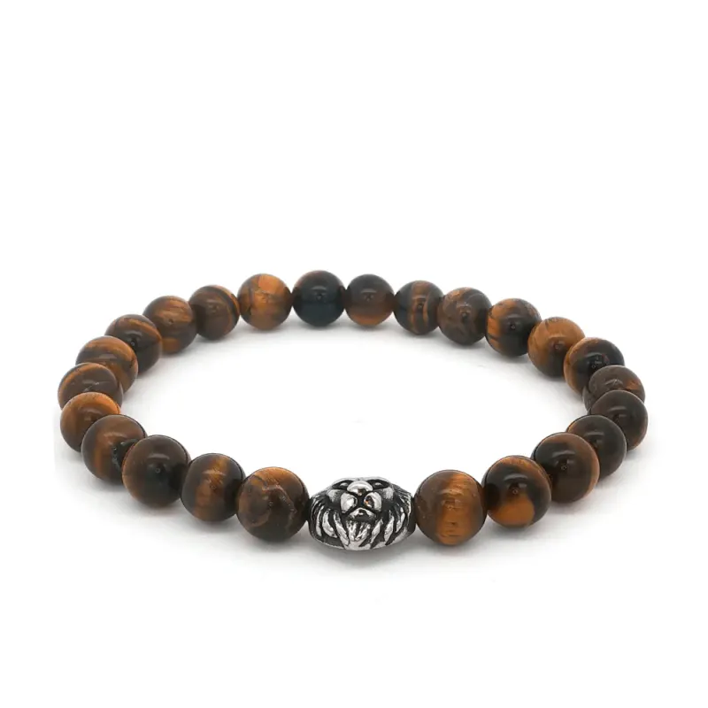 20.5cm Lion Face Men's Bead Bracelet in Stainless Steel
