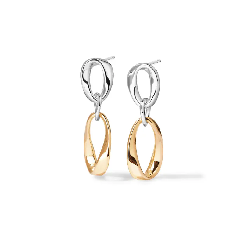 Two-Tone Twist Oval Drop Studs in 18kt Fine Gold Plating