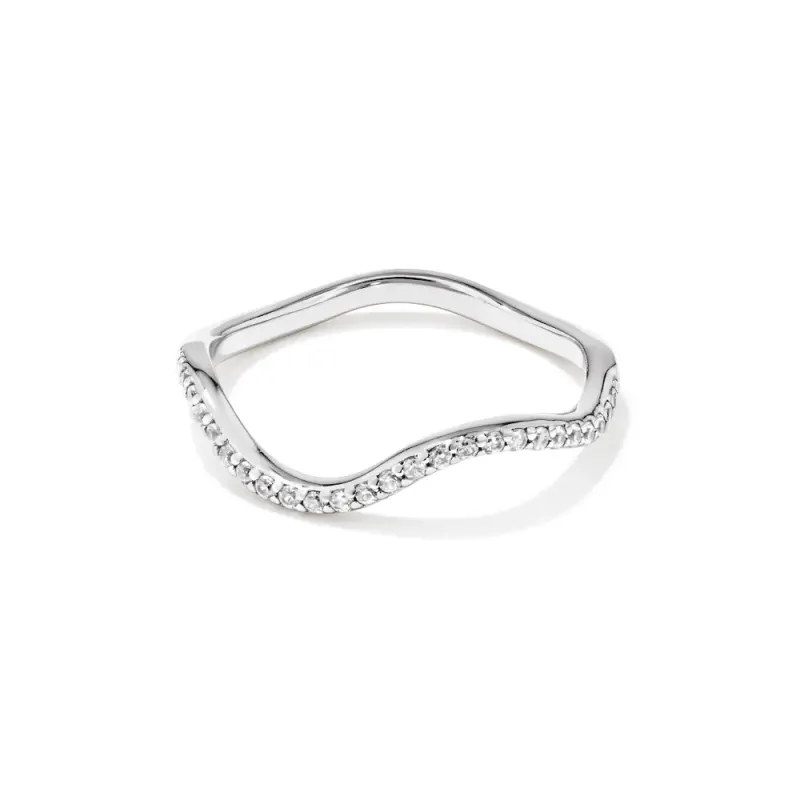 Pave Cubic Zirconia 1mm Wave Ring in Sterling Silver
