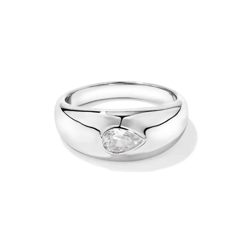 Cubic Zirconia Pear Dome Ring in Sterling Silver