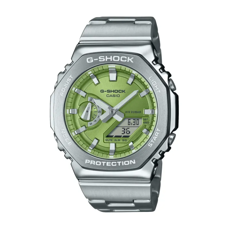 Casio G-Shock G Steel Silver and Green Digital Watch GM2110D-3A