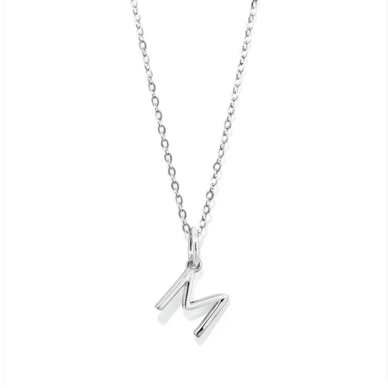 45cm Initial M Pendant Necklace in Sterling Silver