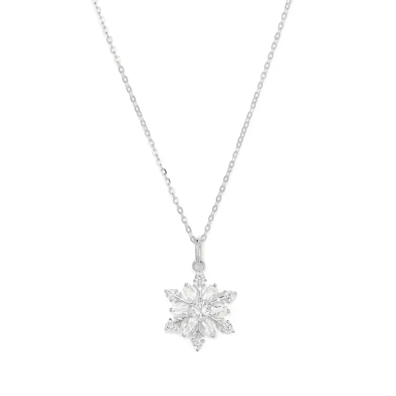 45cm Cubic Zirconia Christmas Snowflake Pendant Necklace in Sterling Silver