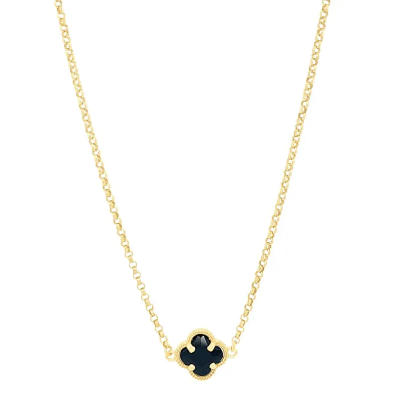 45cm Black Crystal Clover Necklace in 9kt Bonded Gold Silver Filled