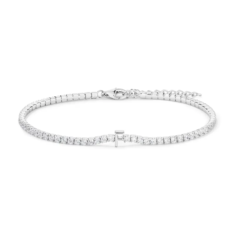 20cm Initial F Cubic Zirconia Tennis Bracelet in Sterling Silver