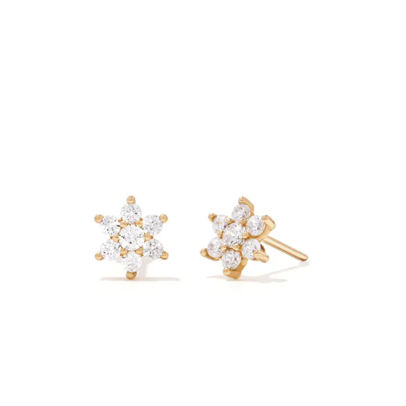 Cubic Zirconia Flower Studs in 9kt Bonded Gold Silver Filled