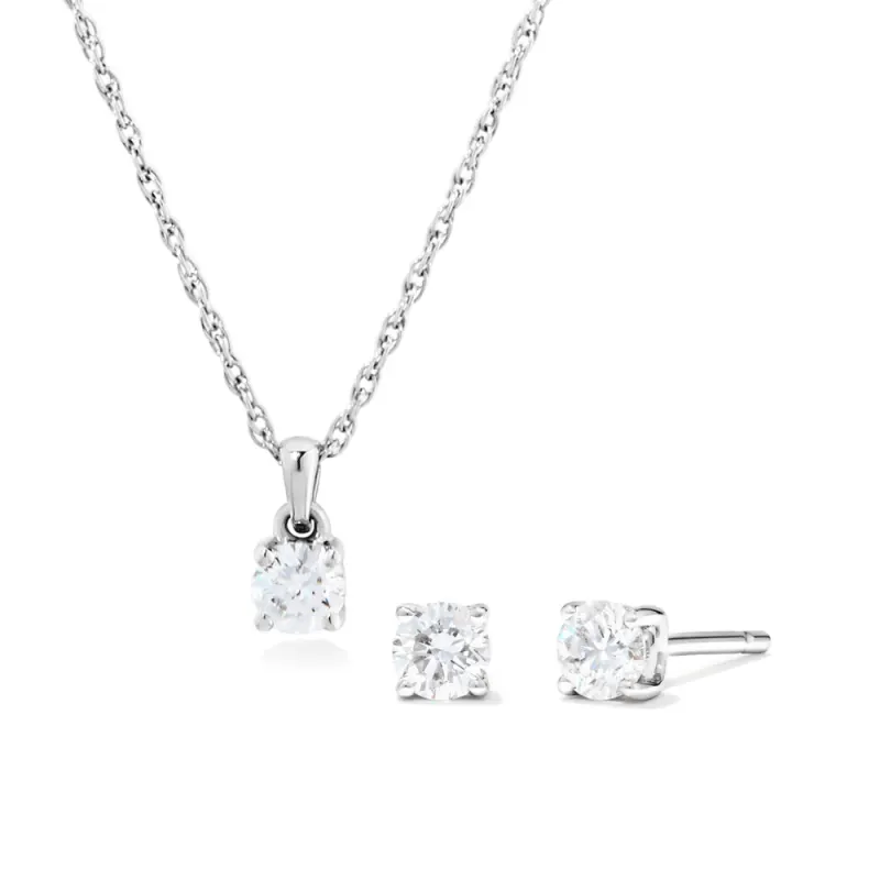 Earring and Necklace Set with 0.50tw of Laboratory-Grown Diamonds in Sterling Silver and Platinum