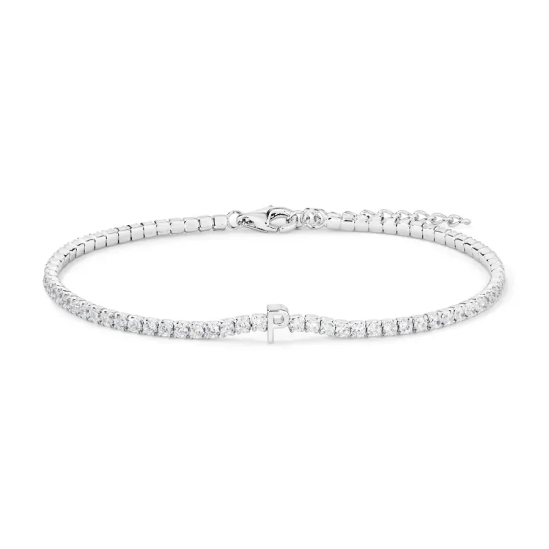 20cm Initial P Cubic Zirconia Tennis Bracelet in Sterling Silver