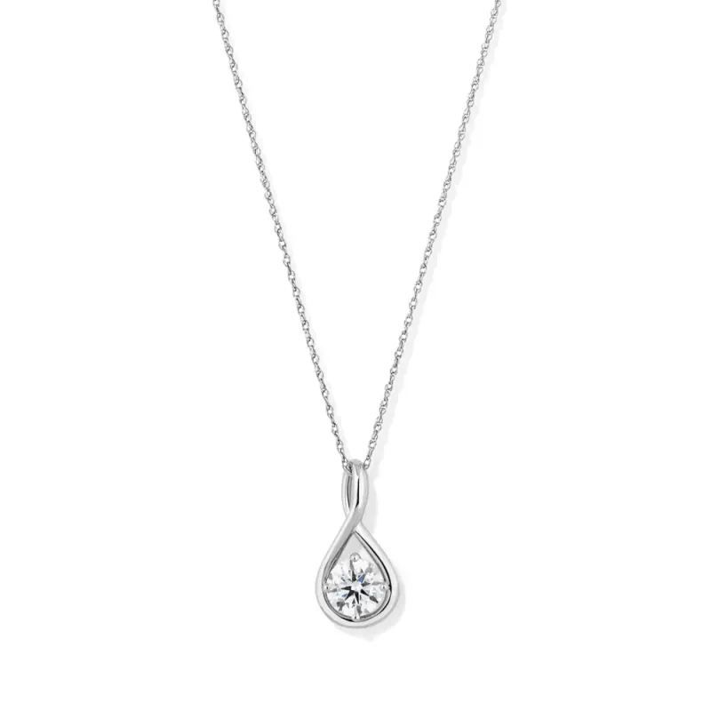 45cm Prong Set Solitaire 1.00ct Laboratory-Grown Diamond Swirl Pendant Necklace in Sterling Silver