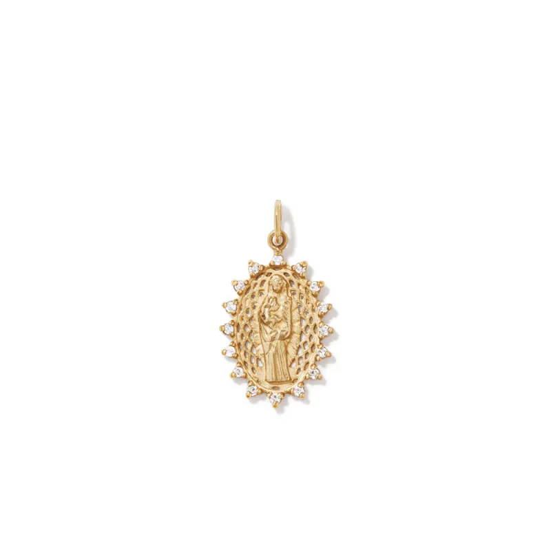 20mm Madonna Pendant with Cubic Zirconia in 9kt Yellow Gold