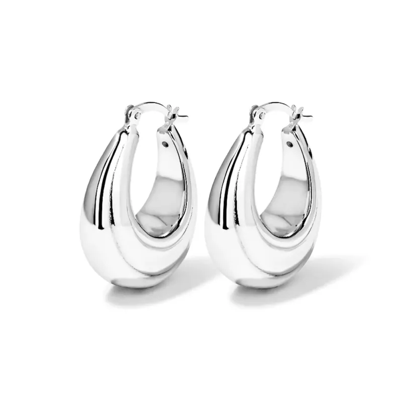 Puff Creole Hoop Earrings in Sterling Silver