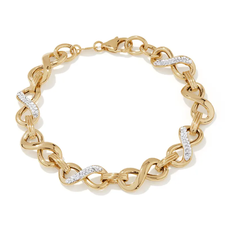 20cm Crystal Infinity Link Bracelet in 9kt Bonded Gold Silver Filled