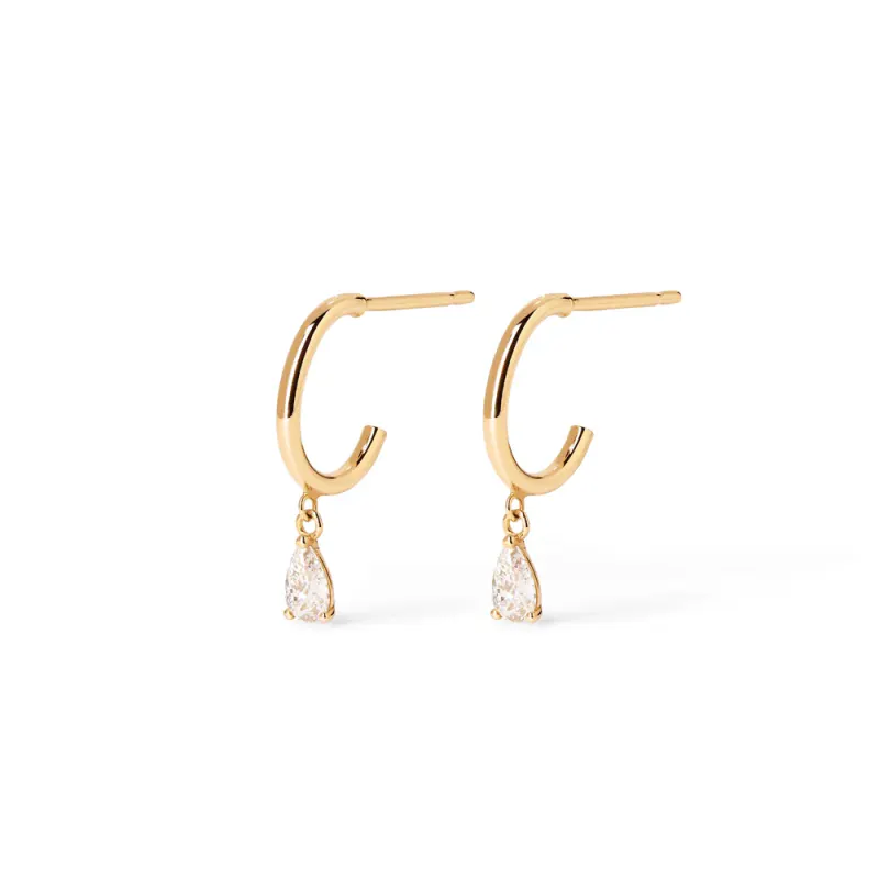 Cubic Zirconia Pear Hoop Stud Earrings in 9kt Yellow Gold