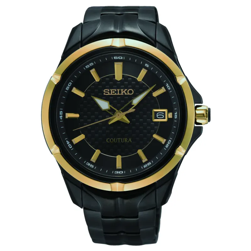 Seiko Coutura Analogue Black and Gold Tone Watch SUR598P