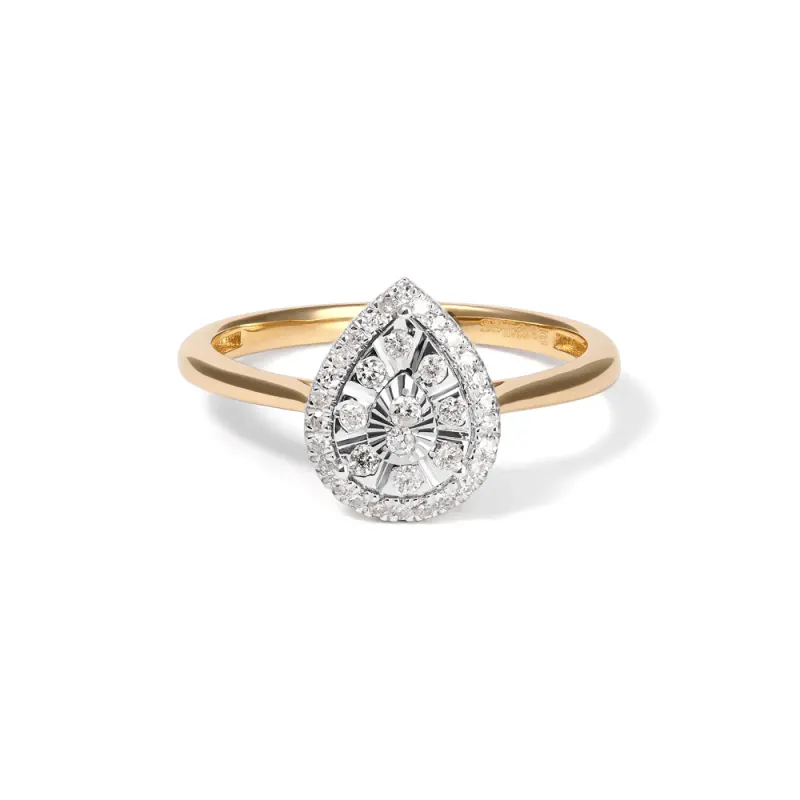 Miracle Illusion Pear Shape Ring with 0.15tw of Diamonds in 9kt Yellow Gold