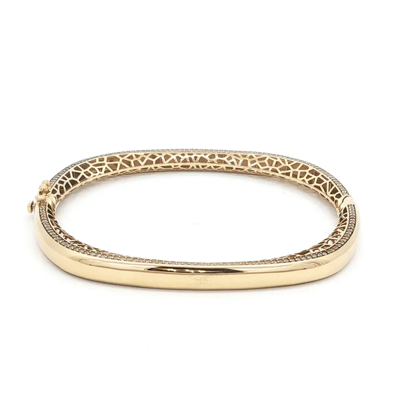 65mm Etched Bangle with Cubic Zirconia Edge in 9kt Yellow Gold