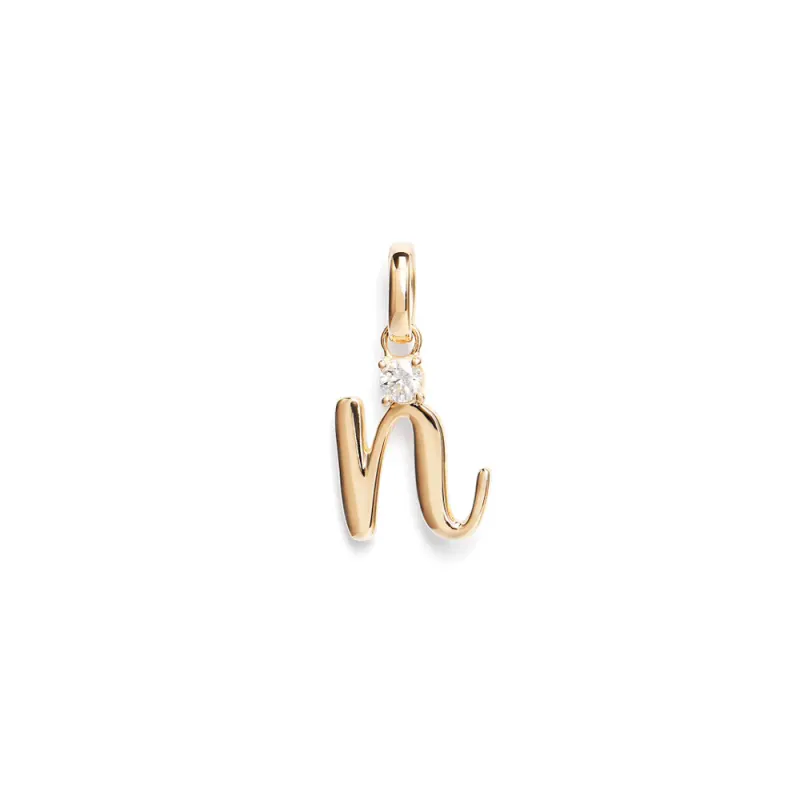 Initial N Pendant with Solitaire 0.05ct Laboratory-Grown Diamond in 9kt Yellow Gold