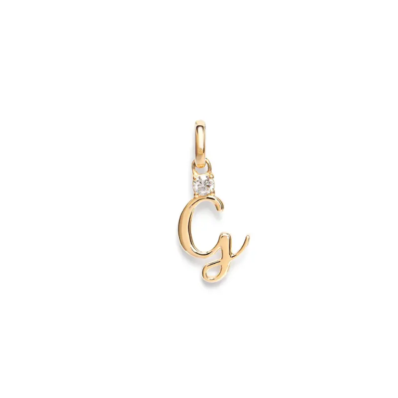 Initial G Pendant with Solitaire 0.05ct Laboratory-Grown Diamond in 9kt Yellow Gold