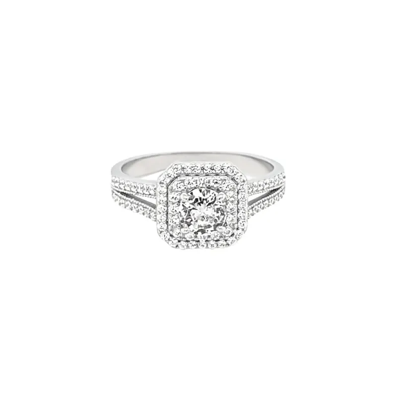 Cushion Halo Ring with Cubic Zirconia in Sterling Silver