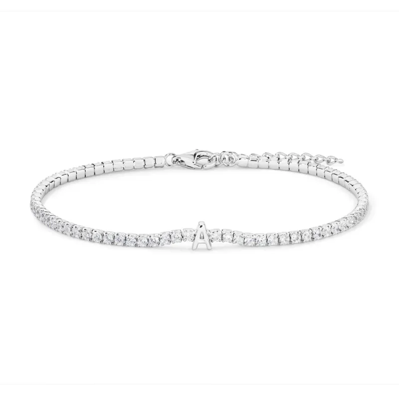 20cm Initial A Cubic Zirconia Tennis Bracelet in Sterling Silver