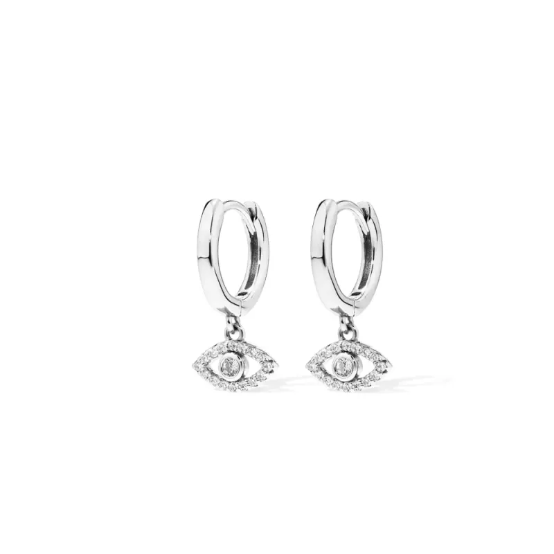 Cubic Zirconia Evil Eye Drop Huggie Earrings in Sterling Silver