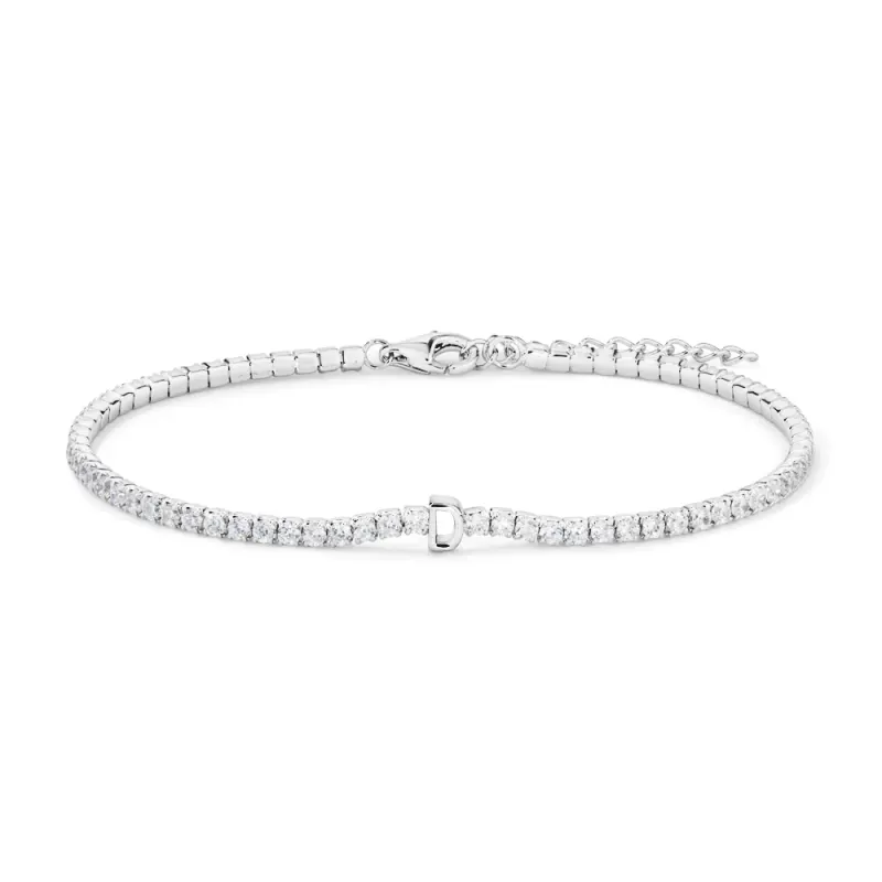 20cm Initial D Cubic Zirconia Tennis Bracelet in Sterling Silver