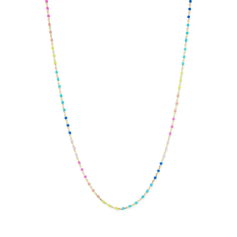 45cm Rainbow Enamel Beaded Necklace in Sterling Silver