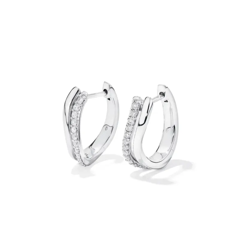 Double Row Wave Hoop Earrings with 0.20tw of Laboratory-Grown Diamonds in Sterling Silver and Platinum