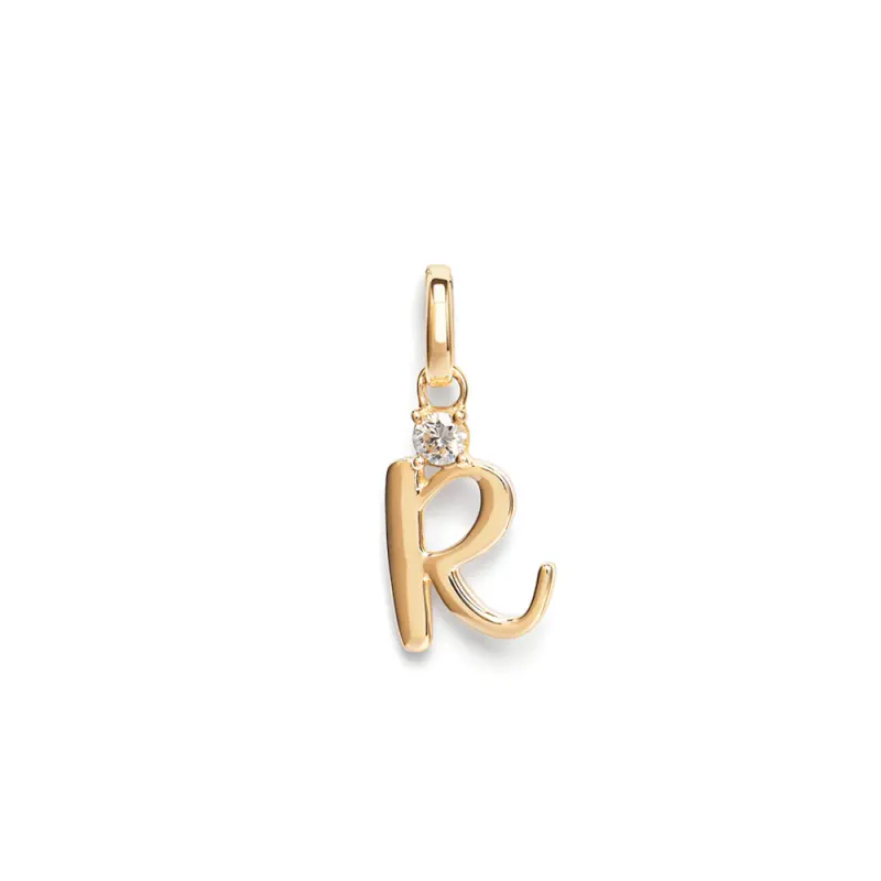 Initial R Pendant with Solitaire 0.05ct Laboratory-Grown Diamond in 9kt Yellow Gold
