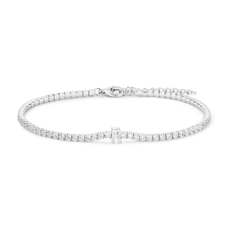 20cm Initial R Cubic Zirconia Tennis Bracelet in Sterling Silver