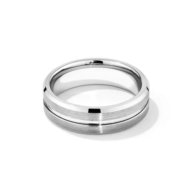 Stanton Made for Men 8mm Brushed Tungsten Polished Centre Ring