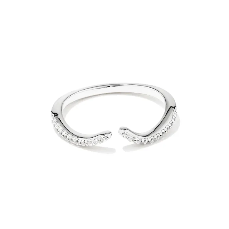 Pave Cubic Zirconia 1mm Open Chevron Stacker Ring in Sterling Silver