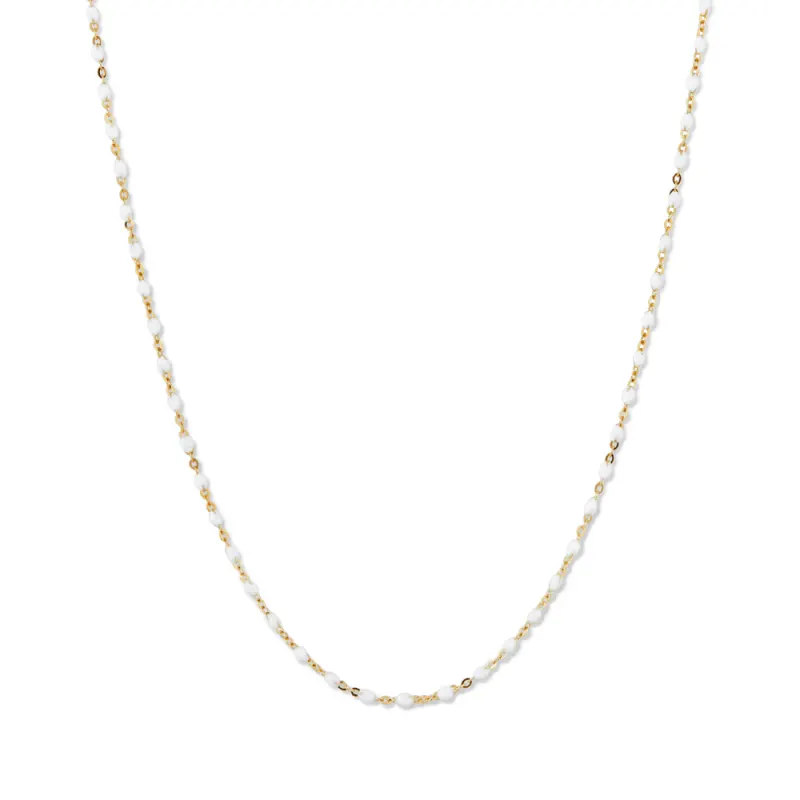 45cm White Beaded Belcher Necklace in 18kt Fine Gold-Plated Sterling Silver