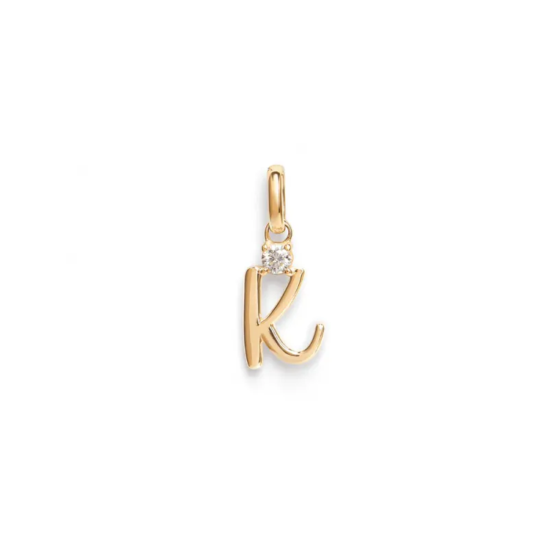 Initial K Pendant with Solitaire 0.05ct Laboratory-Grown Diamond in 9kt Yellow Gold