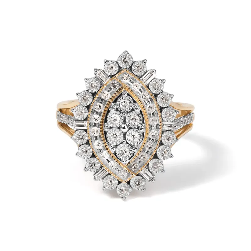 Marquise Shape Illusion Ring with 0.50tw of Diamonds in 9kt Yellow Gold