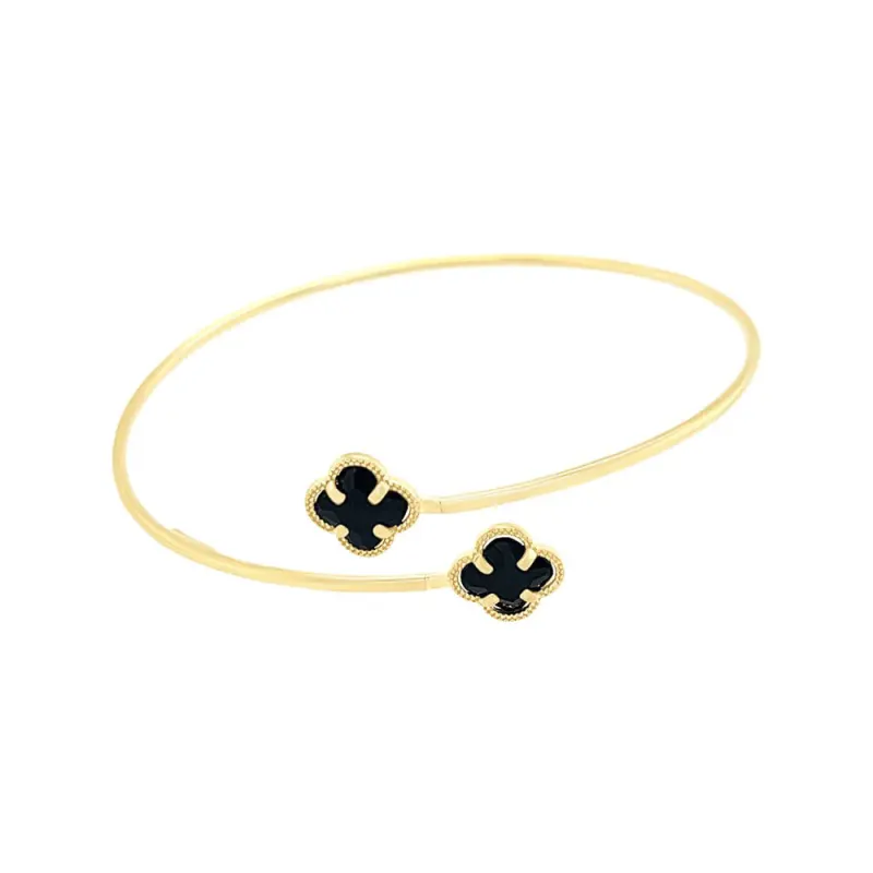 60mm Black Crystal Clover Bangle in 9kt Bonded Gold Silver Filled