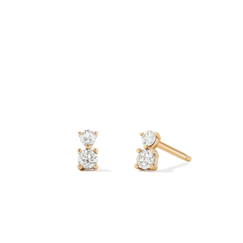 Cubic Zirconia Duo Stud Earrings in 9kt Yellow Gold