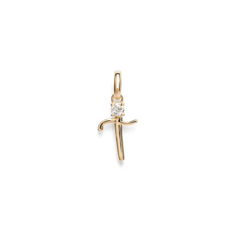 Initial T Pendant with Solitaire 0.05ct Laboratory-Grown Diamond in 9kt Yellow Gold