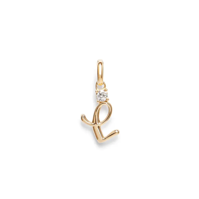 Initial L Pendant with Solitaire 0.05ct Laboratory-Grown Diamond in 9kt Yellow Gold