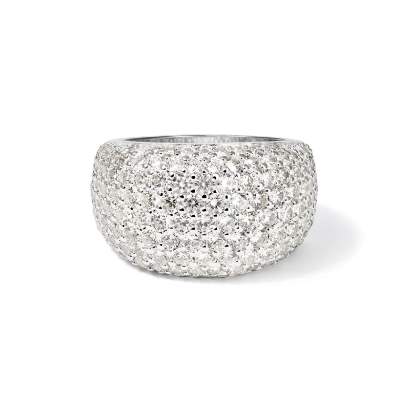 Cubic Zirconia Pave Dome Ring in Rhodium Plated Sterling Silver