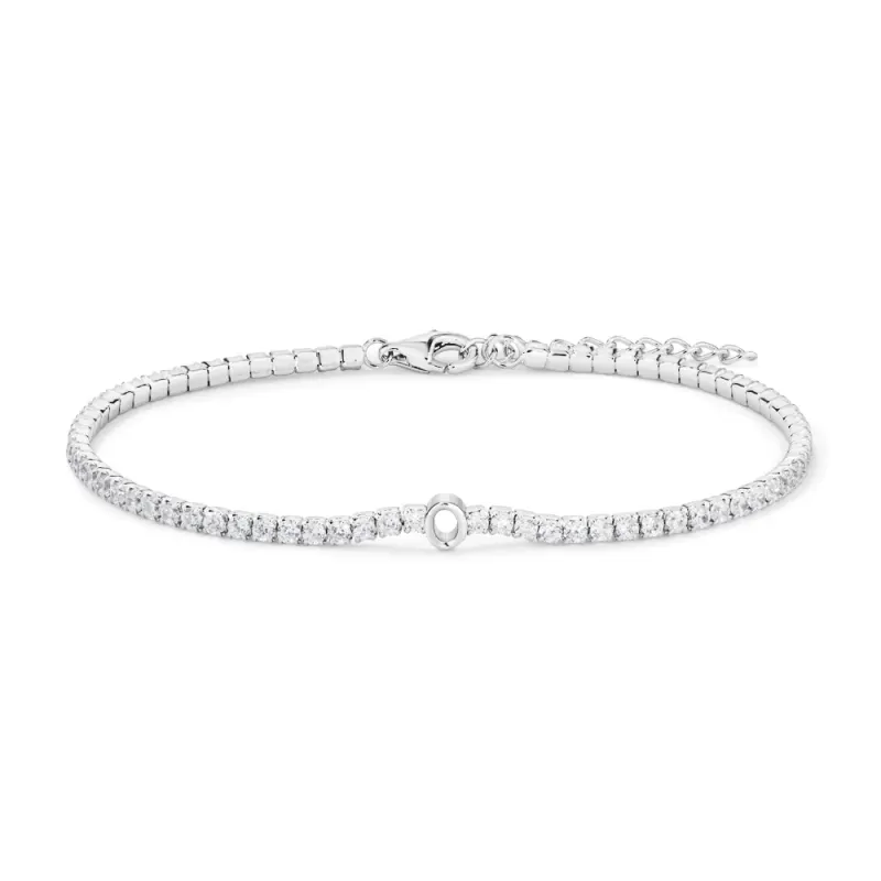 20cm Initial O Cubic Zirconia Tennis Bracelet in Sterling Silver