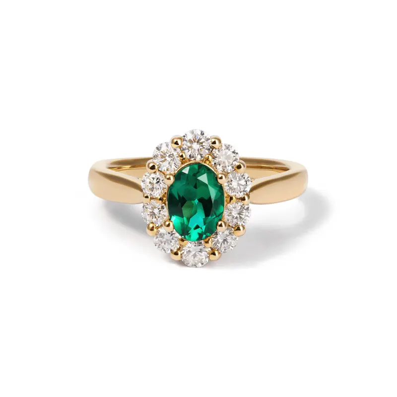 Oval Created Sapphire Emerald Ring with 0.62tw of Laboratory-Grown Diamonds in 9kt Yellow Gold