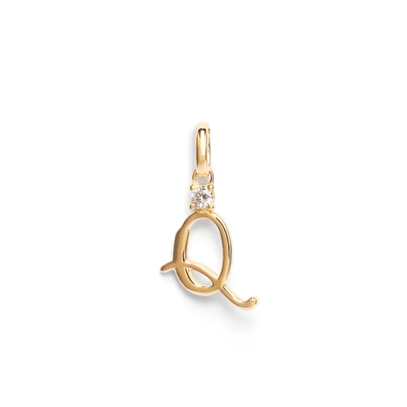 Initial Q Pendant with Solitaire 0.05ct Laboratory-Grown Diamond in 9kt Yellow Gold