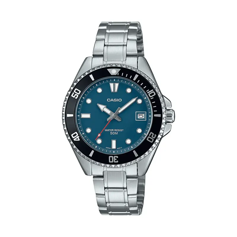 Casio Silver and Blue Analogue Watch MDV10D-2A1