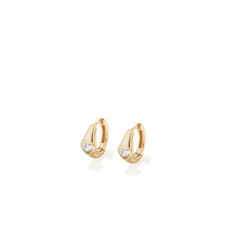 5x12mm Cubic Zirconia Heart Hoop Earrings in 18kt Gold Plated Sterling Silver