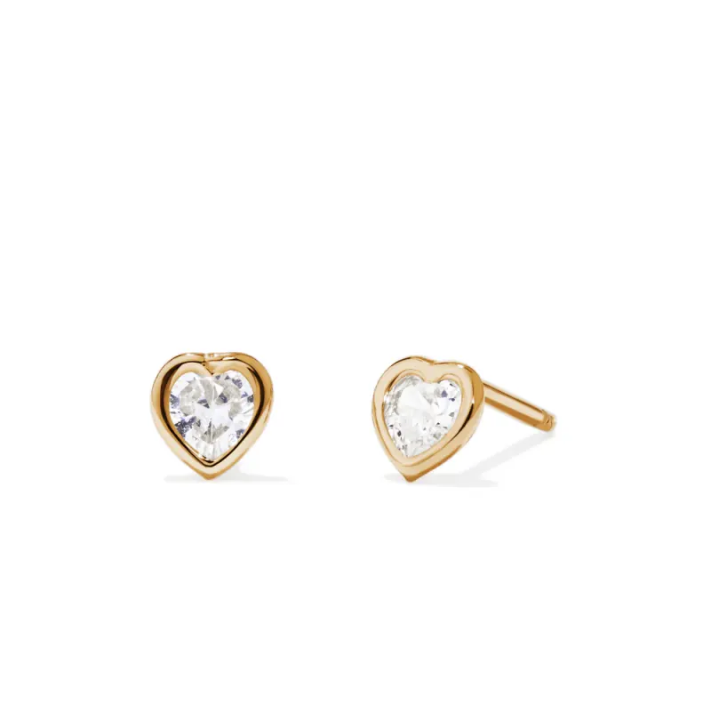 5mm Cubic Zirconia Bezel Heart Studs in 9kt Bonded Gold