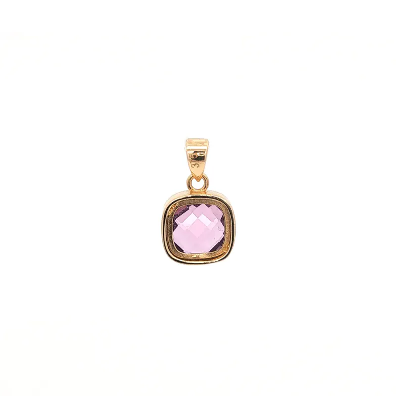 Square Bezel Purple Crystal Pendant in 9kt Gold